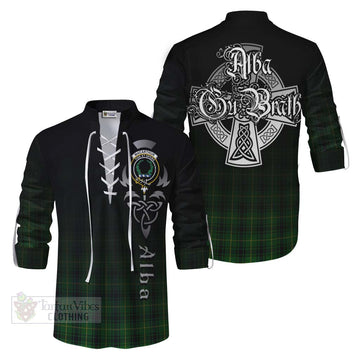 Tartan Vibes Clothing MacArthur (McArthur) Tartan Ghillie Kilt Shirt Featuring Alba Gu Brath Family Crest Celtic Inspired