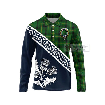 Tartan Vibes Clothing MacArthur (McArthur) Tartan Long Sleeve Polo Shirt Featuring Thistle and Scotland Map