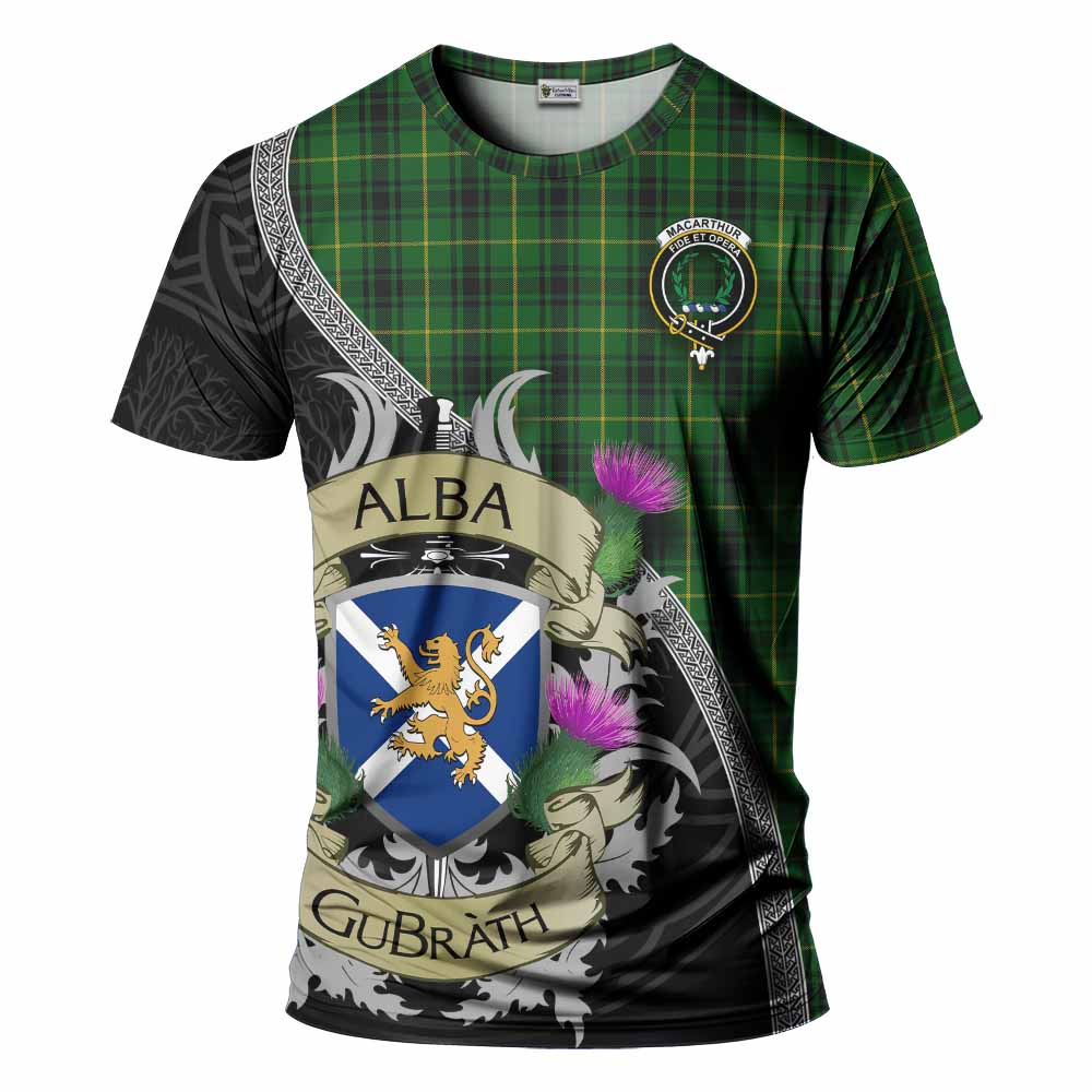 Tartan Vibes Clothing MacArthur (McArthur) Tartan Family Crest T-Shirt Lion Rampant Royal Thistle Shield Celtic Inspired