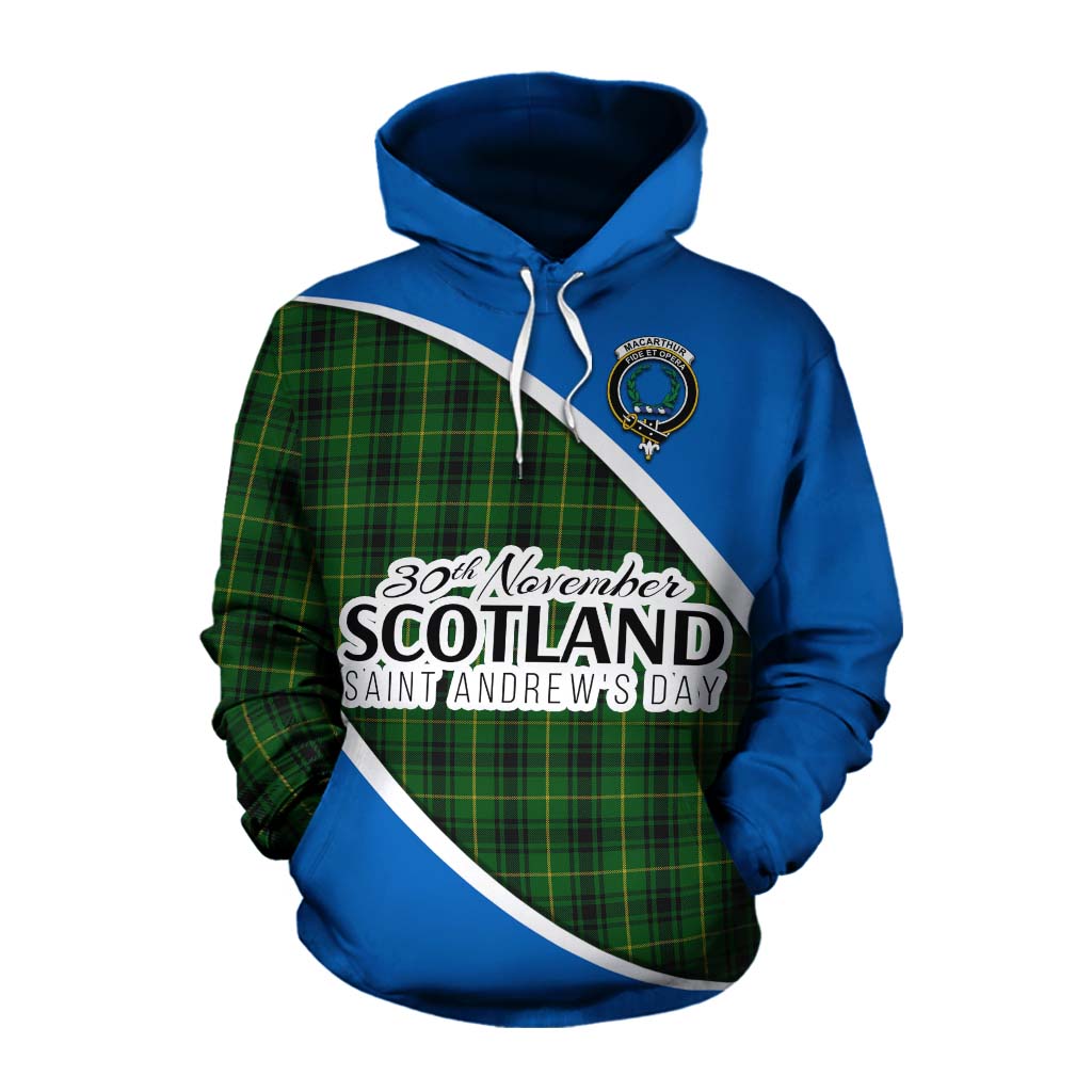 Tartan Vibes Clothing MacArthur (McArthur) Family Crest Tartan Cotton Hoodie Celebrate Saint Andrew's Day in Style