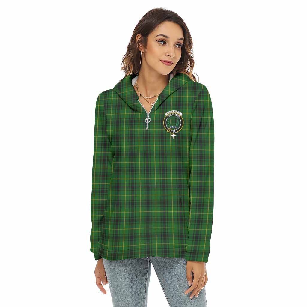 Tartan Vibes Clothing MacArthur (McArthur) Tartan Crest Women's Borg  Half Zip Fleece Hoodie