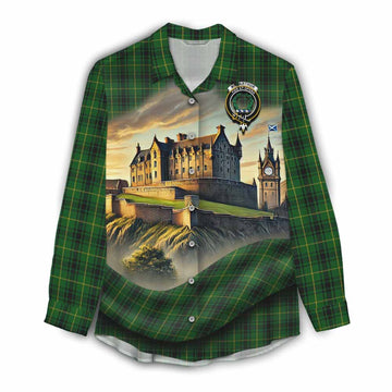 Tartan Vibes Clothing MacArthur (McArthur) Tartan Family Crest Women's Casual Shirt with Scottish Ancient Castle Style
