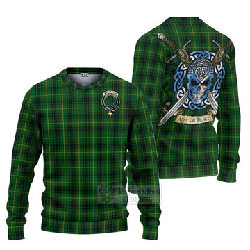 Tartan Vibes Clothing MacArthur (McArthur) Tartan Knitted Sweater with Family Crest Celtic Skull Style