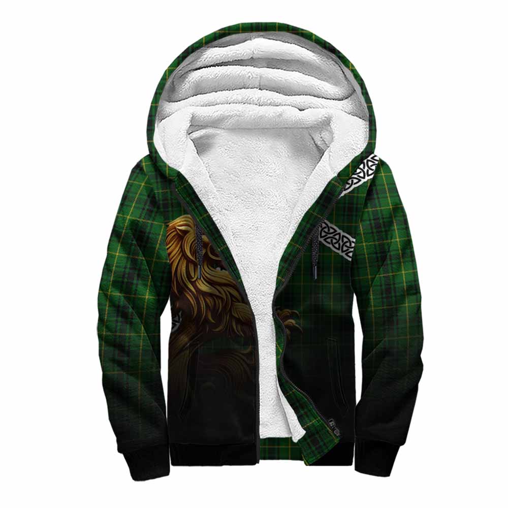 Tartan Vibes Clothing MacArthur (McArthur) Crest Tartan Sherpa Hoodie with Golden Lion Emblem Celtic Style