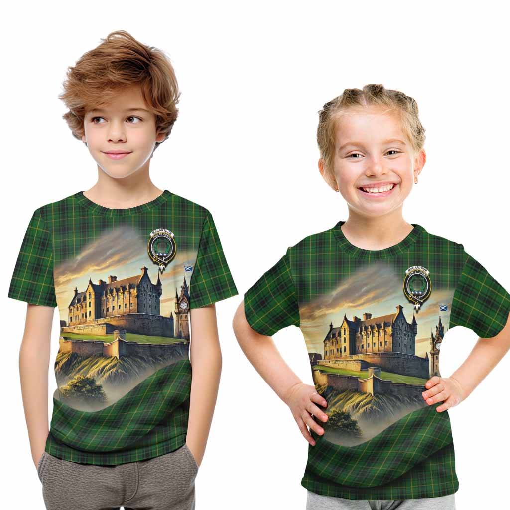 Tartan Vibes Clothing MacArthur (McArthur) Tartan Family Crest Kid T-Shirt with Scottish Ancient Castle Style