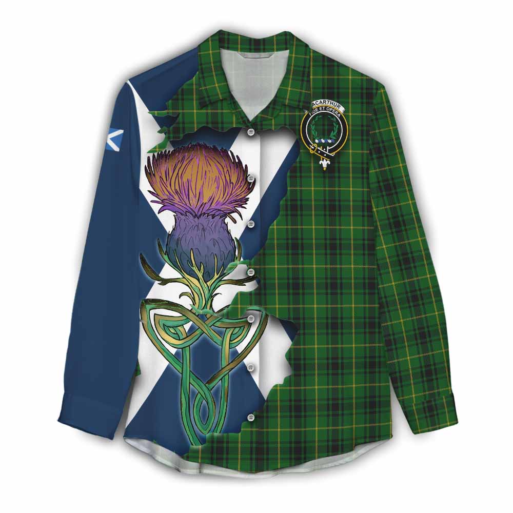 Tartan Vibes Clothing MacArthur (McArthur) Tartan Family Crest Women's Casual Shirt Scottish Thistle Celtic Inspired