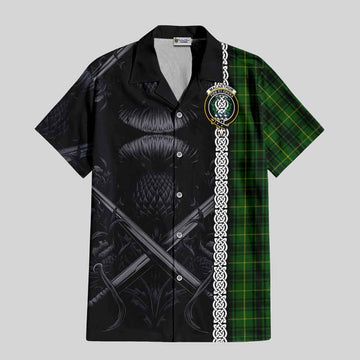 MacArthur (McArthur) Tartan Hawaiian Shirt with Family Crest Cross Sword Thistle Celtic Vibes