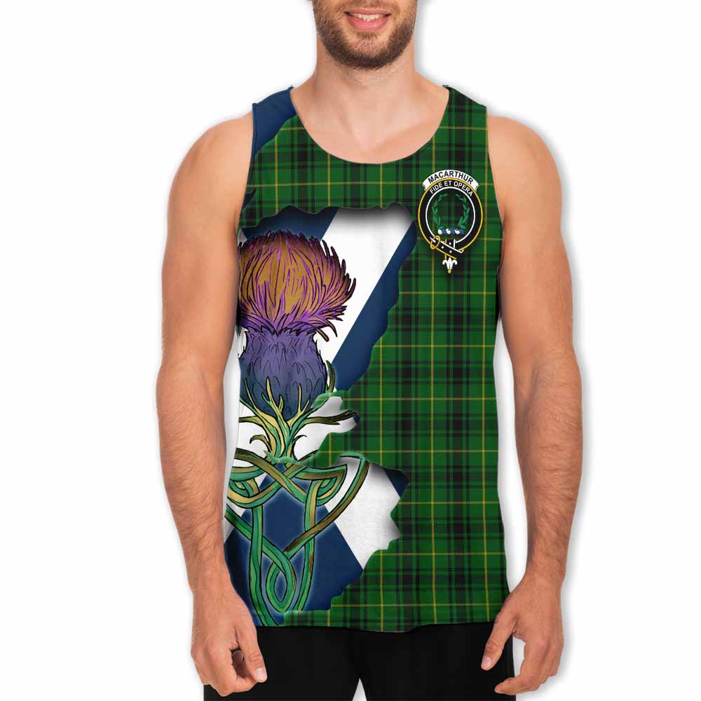 Tartan Vibes Clothing MacArthur (McArthur) Tartan Family Crest Men's Tank Top Scottish Thistle Celtic Inspired