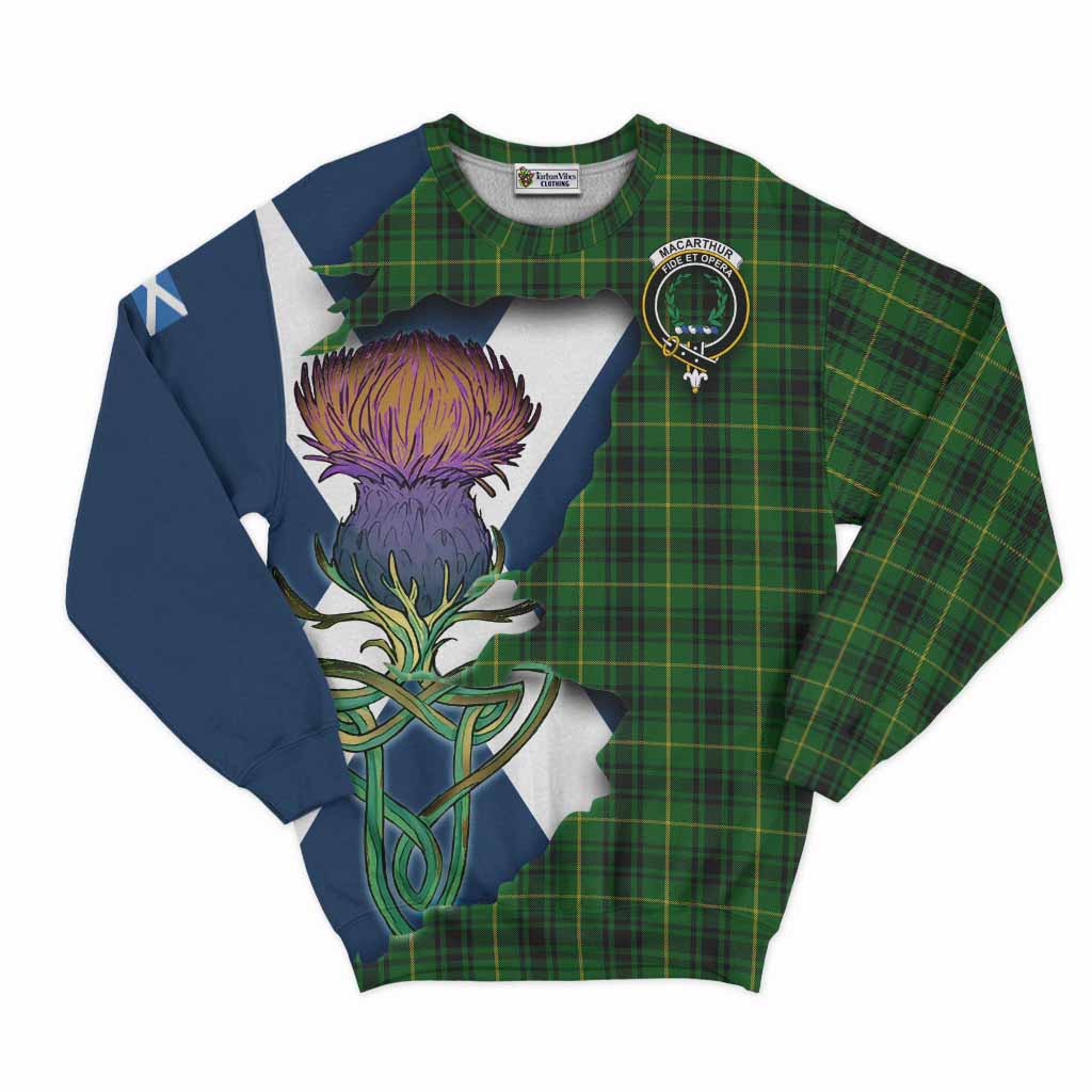 Tartan Vibes Clothing MacArthur (McArthur) Tartan Family Crest Sweatshirt Scottish Thistle Celtic Inspired