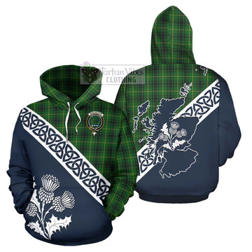 MacArthur (McArthur) Tartan Hoodie Featuring Thistle and Scotland Map
