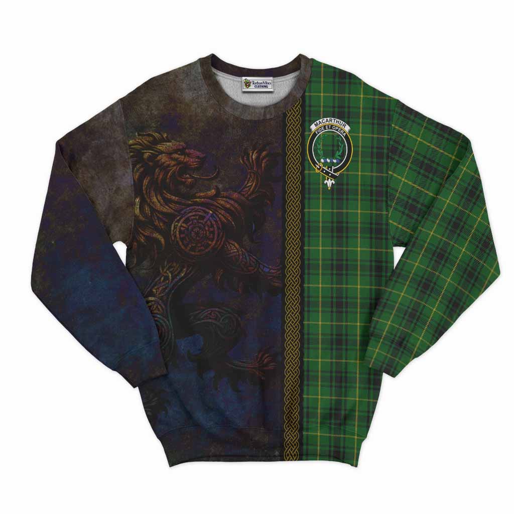 Tartan Vibes Clothing MacArthur (McArthur) Tartan Family Crest Sweatshirt Alba Gu Brath Be Brave Lion Ancient Style