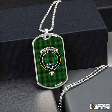 Tartan Vibes Clothing MacArthur (McArthur) Tartan Dog Tag Necklace with Family Crest