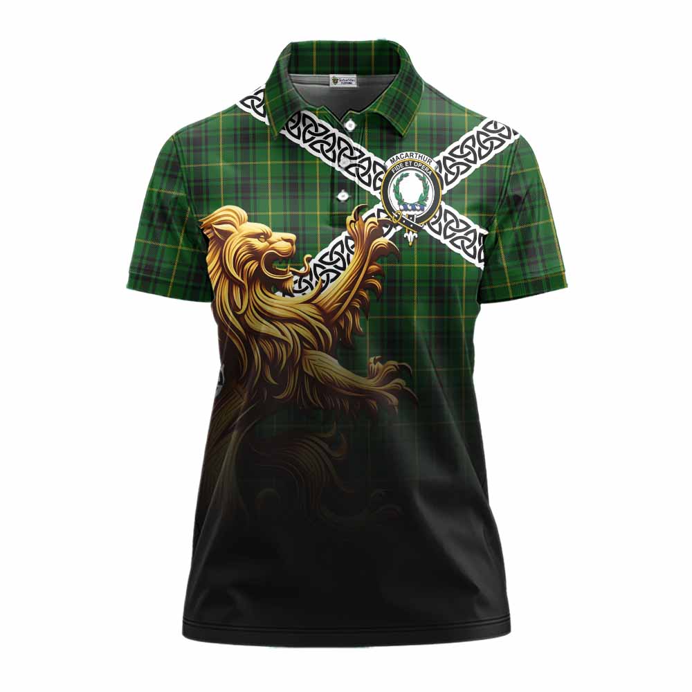 Tartan Vibes Clothing MacArthur (McArthur) Crest Tartan Women's Polo Shirt with Golden Lion Emblem Celtic Style