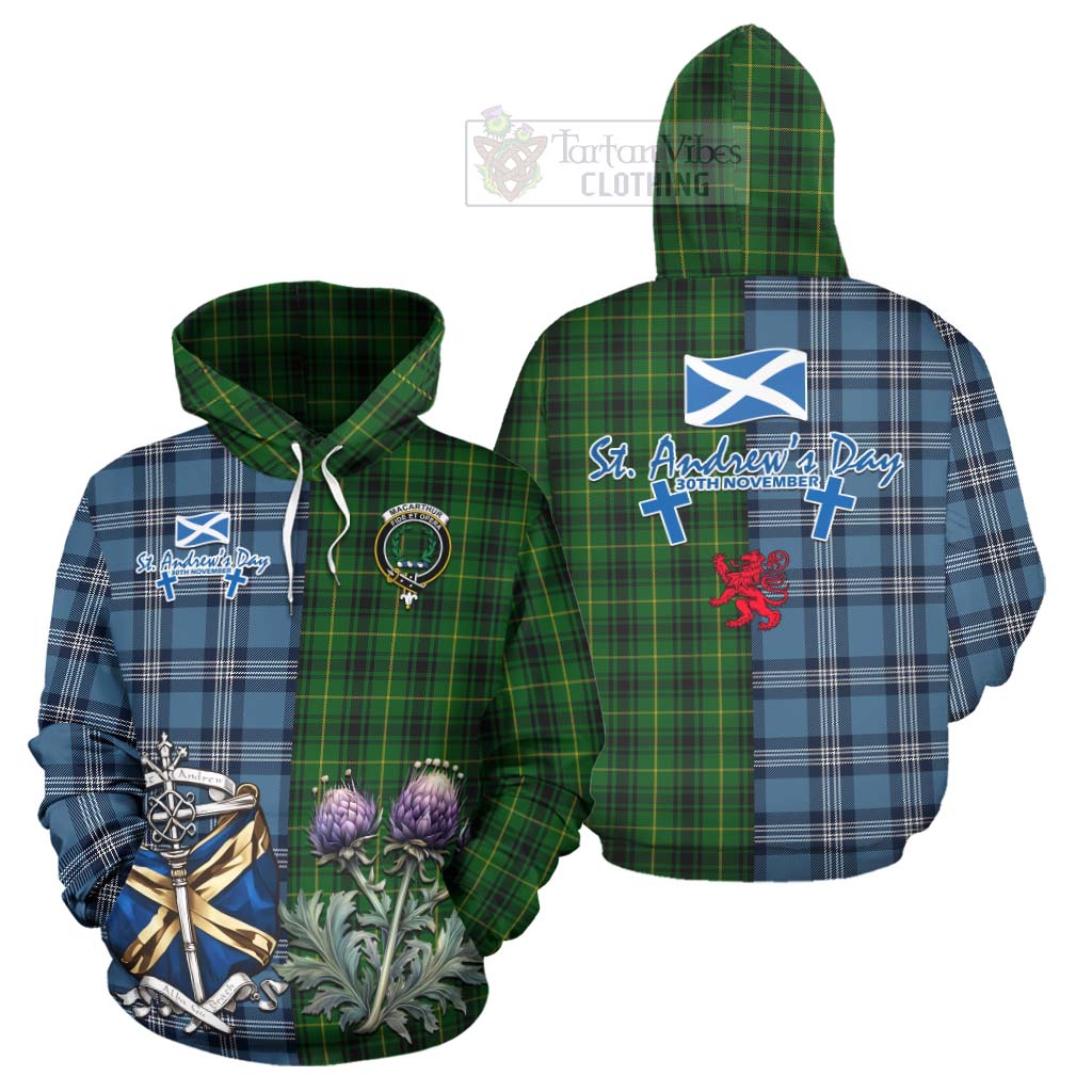 Tartan Vibes Clothing MacArthur (McArthur) Tartan Hoodie Happy St. Andrew's Day Half Tartan Style