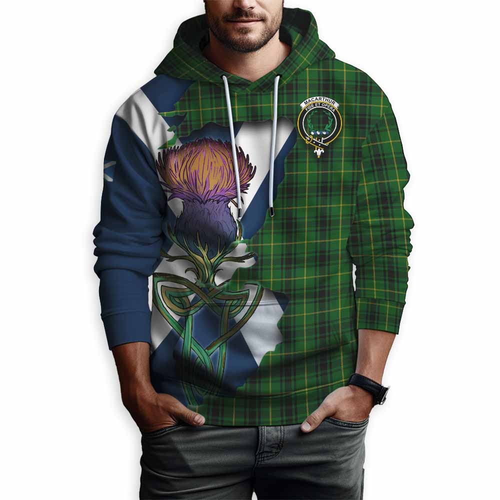 Tartan Vibes Clothing MacArthur (McArthur) Tartan Family Crest Hoodie Scottish Thistle Celtic Inspired