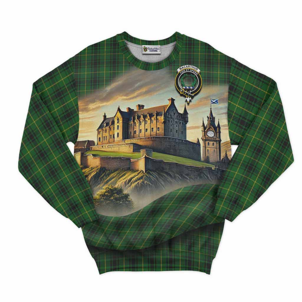 Tartan Vibes Clothing MacArthur (McArthur) Tartan Family Crest Sweatshirt with Scottish Ancient Castle Style