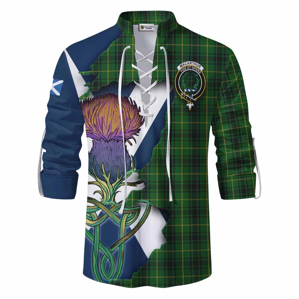 Tartan Vibes Clothing MacArthur (McArthur) Tartan Family Crest Ghillie Kilt Shirt Scottish Thistle Celtic Inspired