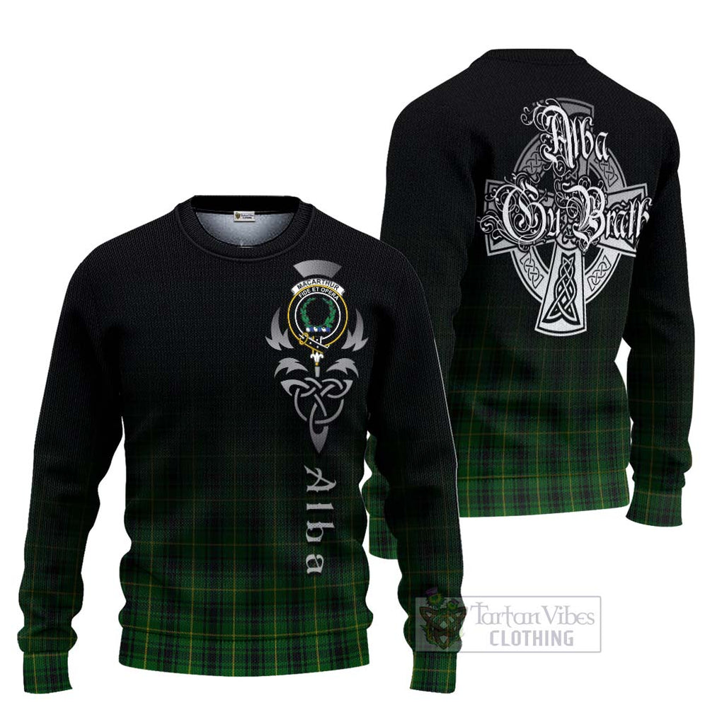 Tartan Vibes Clothing MacArthur (McArthur) Tartan Knitted Sweater Featuring Alba Gu Brath Family Crest Celtic Inspired
