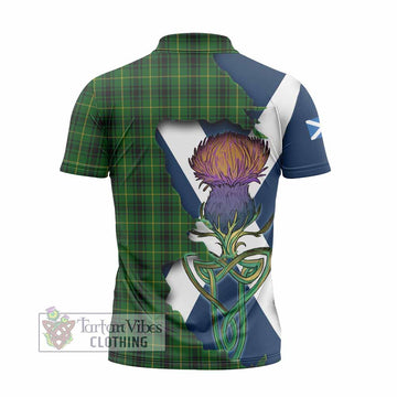 MacArthur (McArthur) Tartan Family Crest Zipper Polo Shirt Scottish Thistle Celtic Inspired
