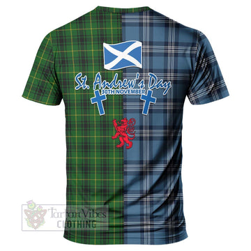 Tartan Vibes Clothing MacArthur (McArthur) Tartan T-Shirt Happy St. Andrew's Day Half Tartan Style