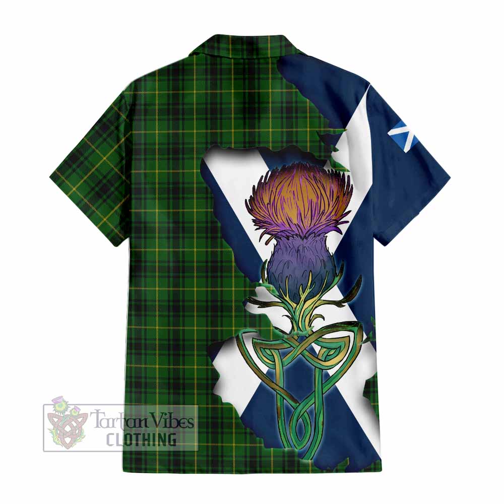 Tartan Vibes Clothing MacArthur (McArthur) Tartan Family Crest Short Sleeve Button Shirt Scottish Thistle Celtic Inspired
