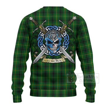 Tartan Vibes Clothing MacArthur (McArthur) Tartan Knitted Sweater with Family Crest Celtic Skull Style