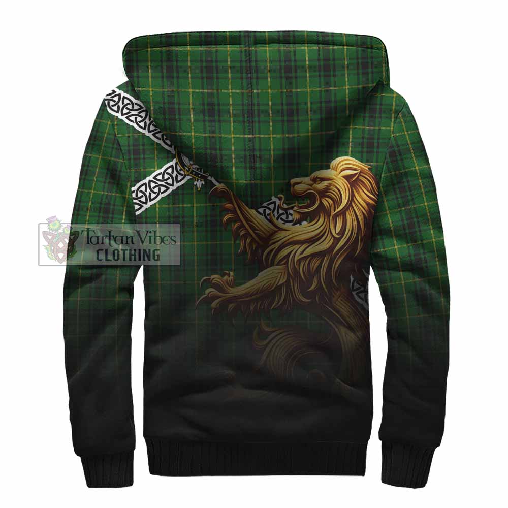Tartan Vibes Clothing MacArthur (McArthur) Crest Tartan Sherpa Hoodie with Golden Lion Emblem Celtic Style