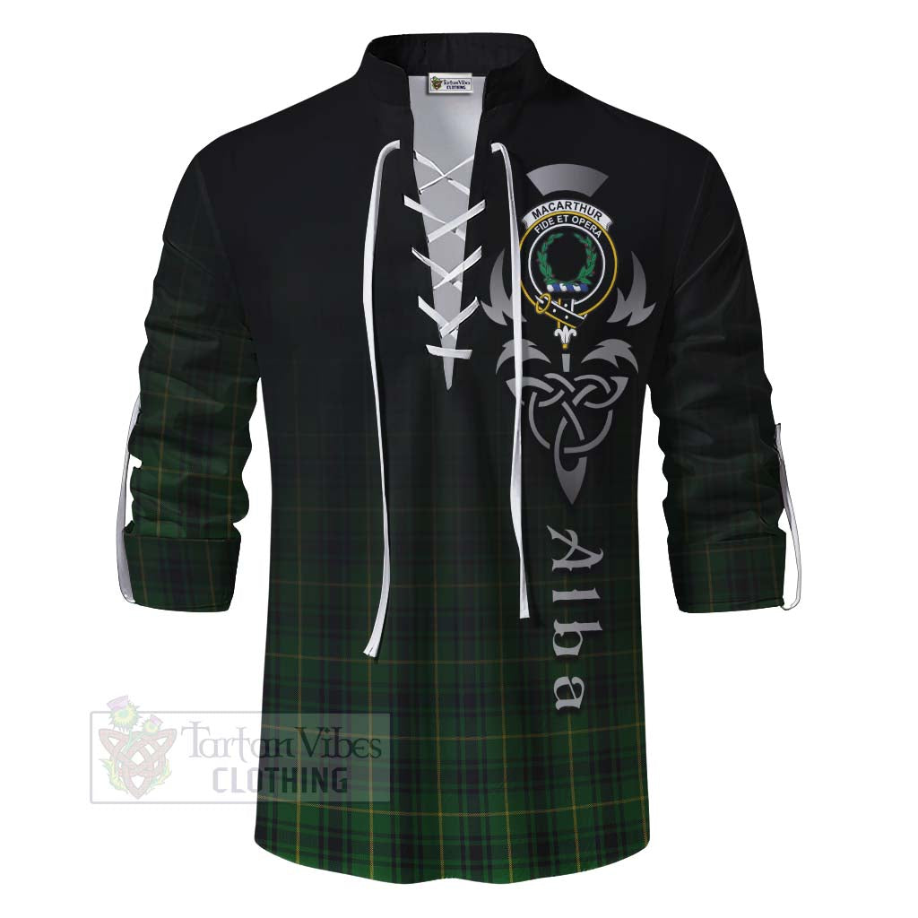 Tartan Vibes Clothing MacArthur (McArthur) Tartan Ghillie Kilt Shirt Featuring Alba Gu Brath Family Crest Celtic Inspired