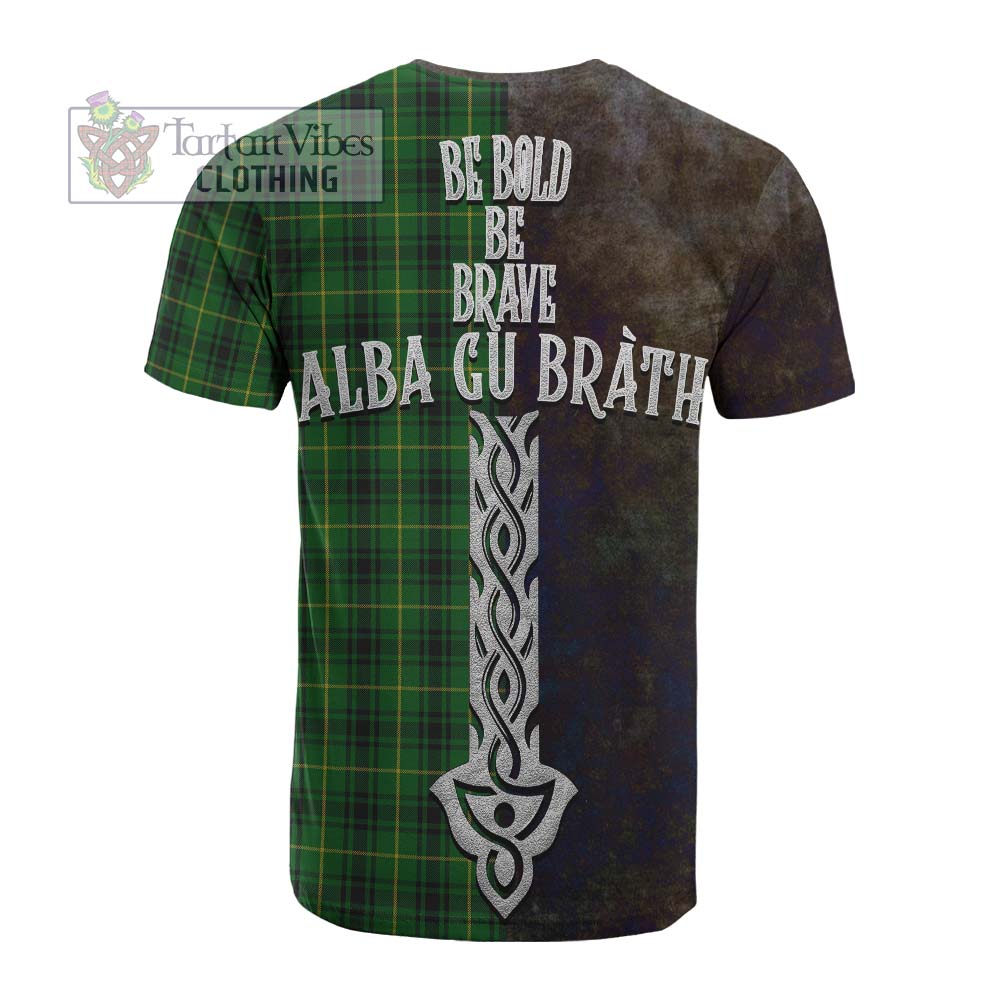 Tartan Vibes Clothing MacArthur (McArthur) Tartan Family Crest Cotton T-shirt Alba Gu Brath Be Brave Lion Ancient Style