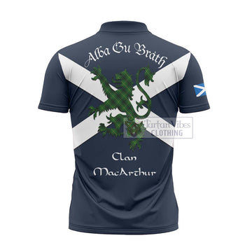 Tartan Vibes Clothing MacArthur (McArthur) Tartan Lion Rampant Zipper Polo Shirt – Proudly Display Your Heritage with Alba Gu Brath and Clan Name