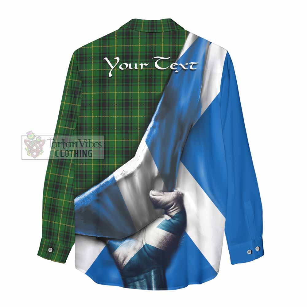 Tartan Vibes Clothing MacArthur (McArthur) Tartan Women's Casual Shirt with Family Crest Scotland Patriotic Style