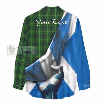 Tartan Vibes Clothing MacArthur (McArthur) Tartan Women's Casual Shirt with Family Crest Scotland Patriotic Style