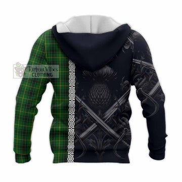 Tartan Vibes Clothing MacArthur (McArthur) Tartan Knitted Hoodie with Family Crest Cross Sword Thistle Celtic Vibes