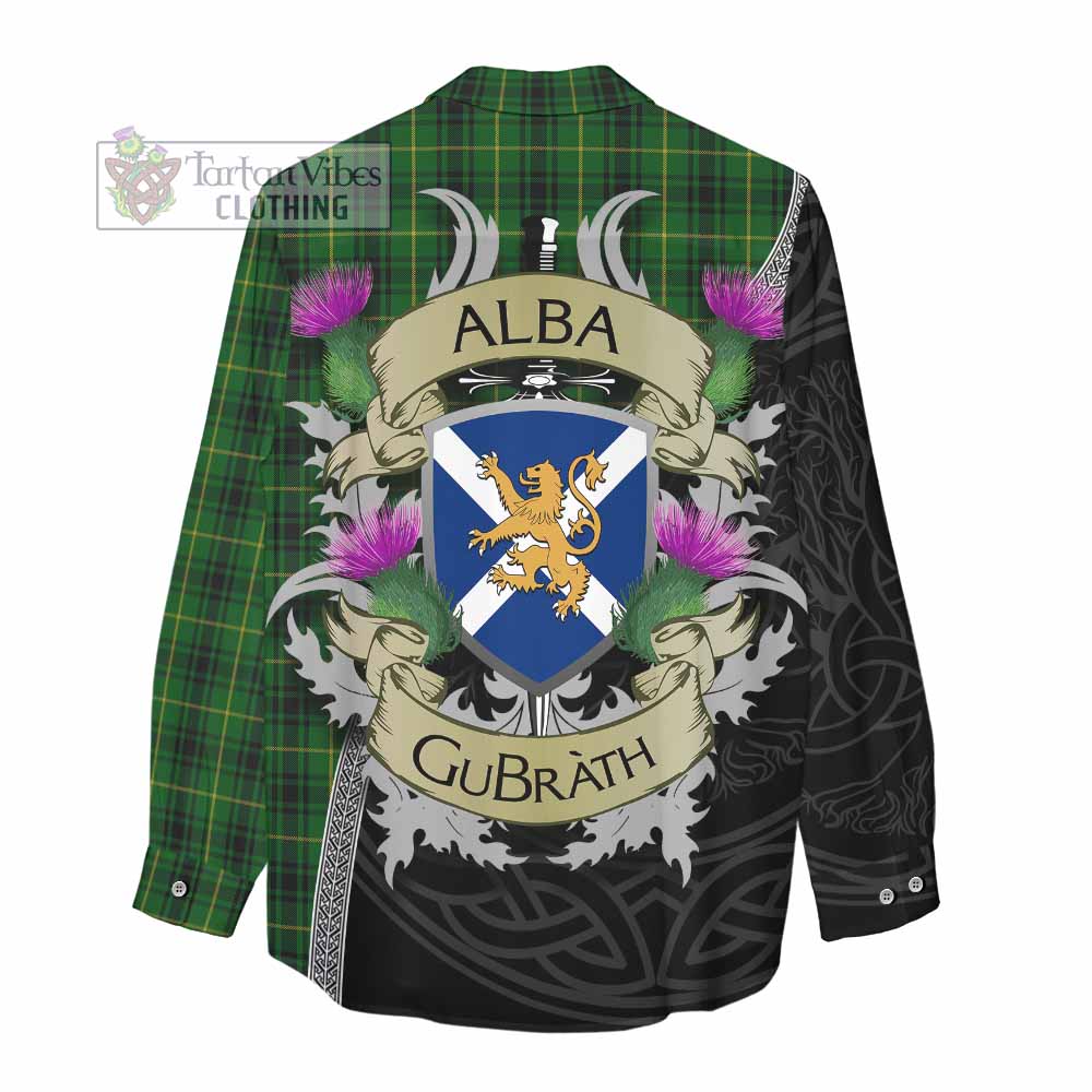 Tartan Vibes Clothing MacArthur (McArthur) Tartan Family Crest Women's Casual Shirt Lion Rampant Royal Thistle Shield Celtic Inspired