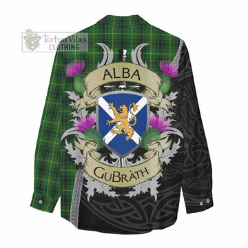 Tartan Vibes Clothing MacArthur (McArthur) Tartan Family Crest Women's Casual Shirt Lion Rampant Royal Thistle Shield Celtic Inspired