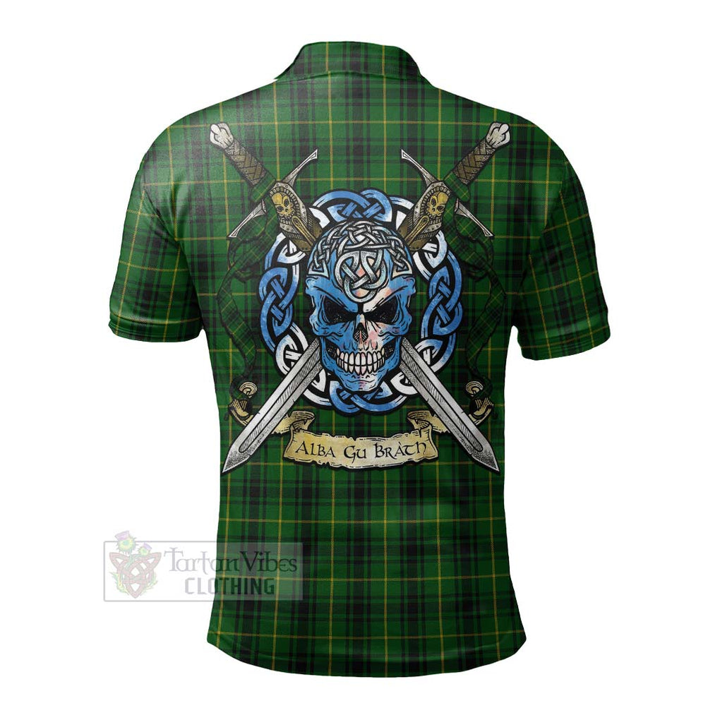 Tartan Vibes Clothing MacArthur (McArthur) Tartan Polo Shirt with Family Crest Celtic Skull Style