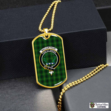 Tartan Vibes Clothing MacArthur (McArthur) Tartan Dog Tag Necklace with Family Crest