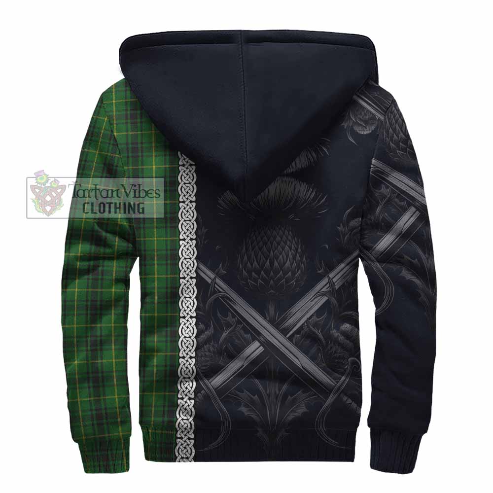 Tartan Vibes Clothing MacArthur (McArthur) Tartan Sherpa Hoodie with Family Crest Cross Sword Thistle Celtic Vibes