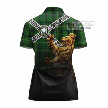 MacArthur (McArthur) Crest Tartan Women's Polo Shirt with Golden Lion Emblem Celtic Style