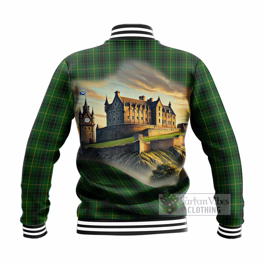 Tartan Vibes Clothing MacArthur (McArthur) Tartan Family Crest Baseball Jacket with Scottish Ancient Castle Style