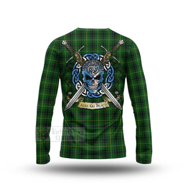 Tartan Vibes Clothing MacArthur (McArthur) Tartan Long Sleeve T-Shirt with Family Crest Celtic Skull Style