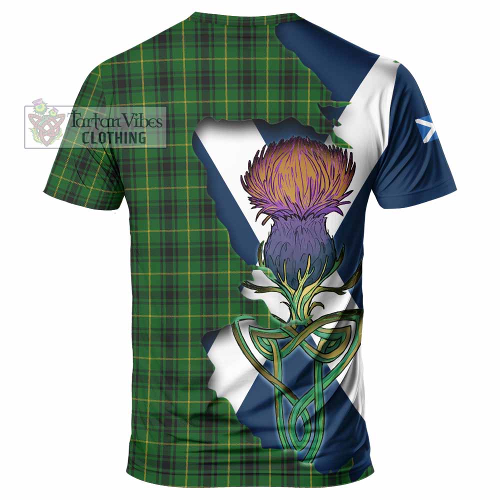 Tartan Vibes Clothing MacArthur (McArthur) Tartan Family Crest T-Shirt Scottish Thistle Celtic Inspired