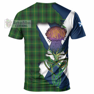 Tartan Vibes Clothing MacArthur (McArthur) Tartan Family Crest T-Shirt Scottish Thistle Celtic Inspired