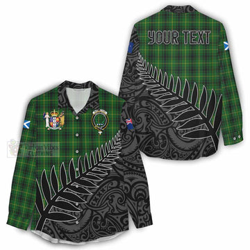 Tartan Vibes Clothing MacArthur (McArthur) Crest Tartan Women's Casual Shirt with New Zealand Silver Fern Half Style