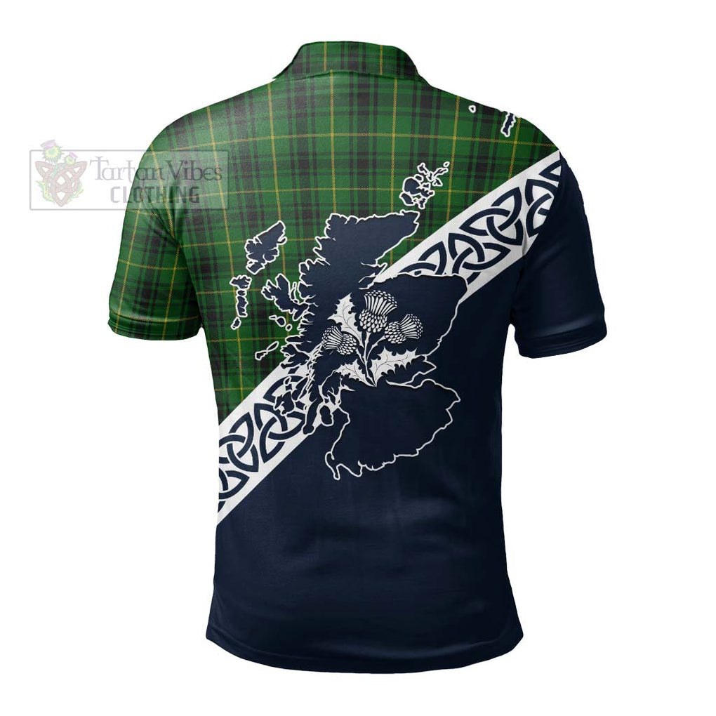 MacArthur (McArthur) Tartan Polo Shirt Featuring Thistle and Scotland Map