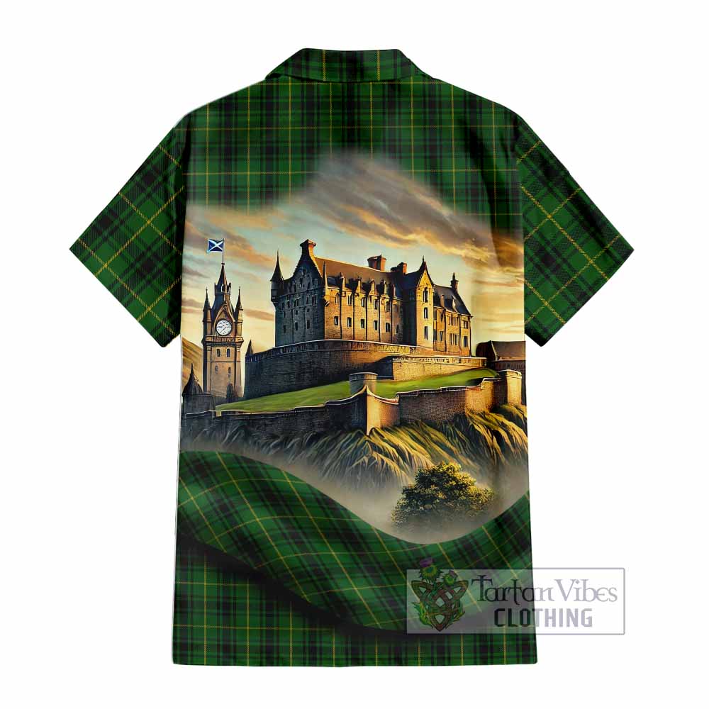 Tartan Vibes Clothing MacArthur (McArthur) Tartan Family Crest Short Sleeve Button Shirt with Scottish Ancient Castle Style