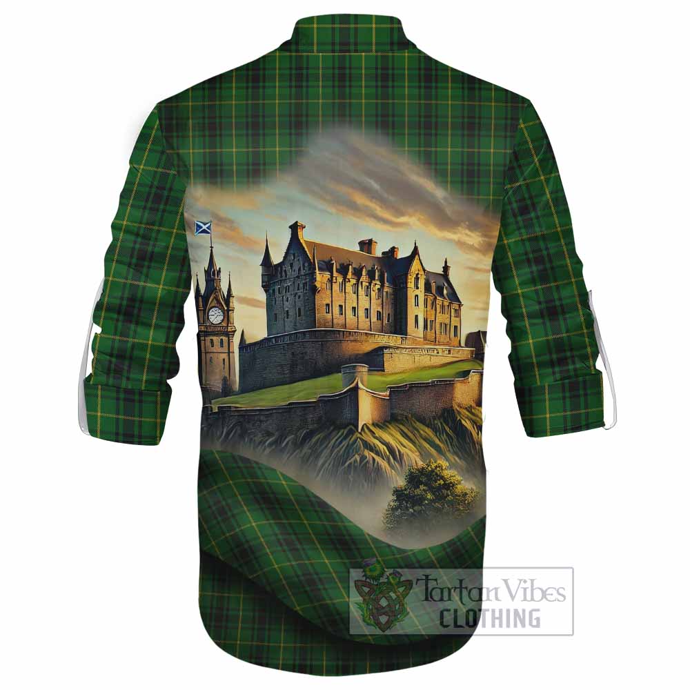 Tartan Vibes Clothing MacArthur (McArthur) Tartan Family Crest Ghillie Kilt Shirt with Scottish Ancient Castle Style