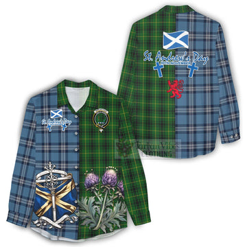 Tartan Vibes Clothing MacArthur (McArthur) Tartan Women's Casual Shirt Happy St. Andrew's Day Half Tartan Style