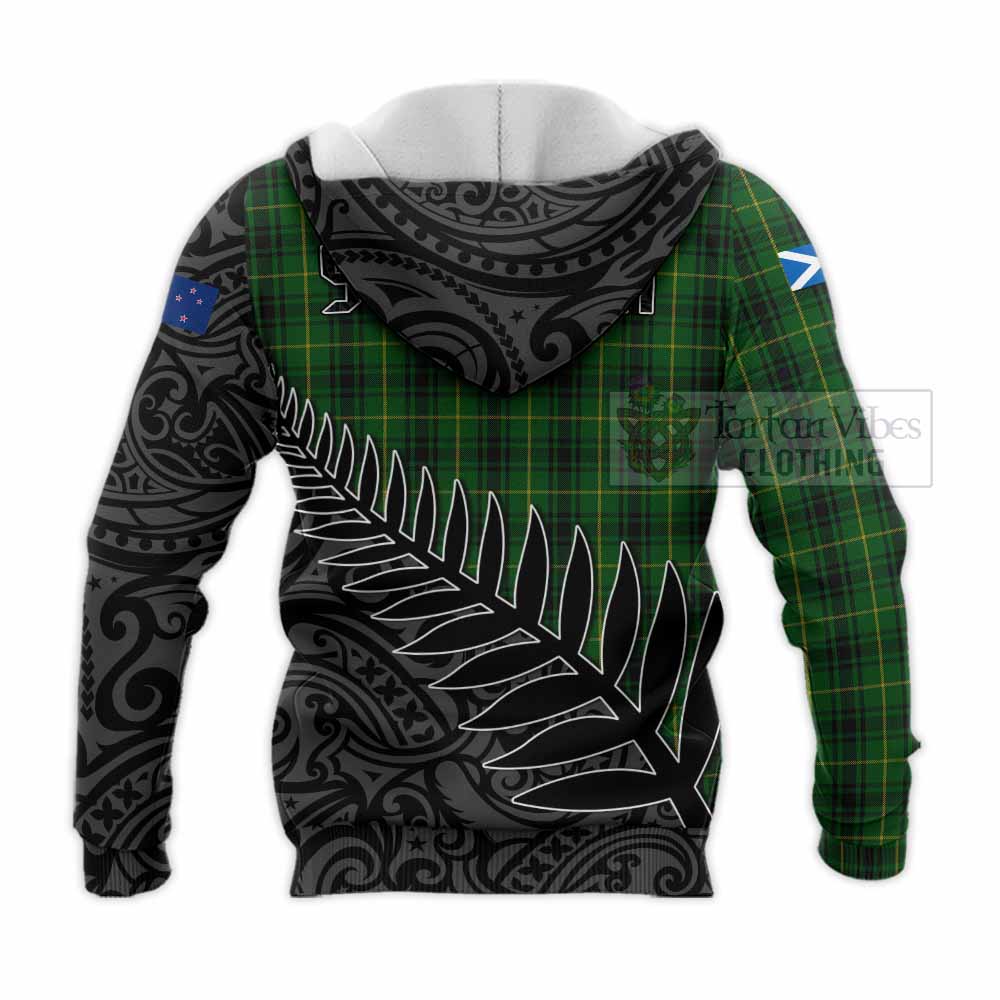 Tartan Vibes Clothing MacArthur (McArthur) Crest Tartan Knitted Hoodie with New Zealand Silver Fern Half Style