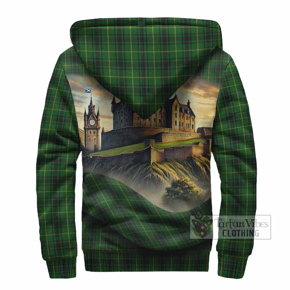 Tartan Vibes Clothing MacArthur (McArthur) Tartan Family Crest Sherpa Hoodie with Scottish Ancient Castle Style